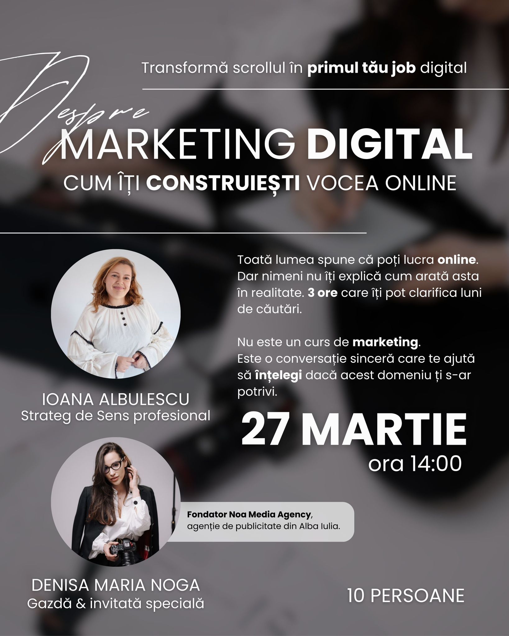 Afișul atelierului De la Scroll la Primul Job în Digital